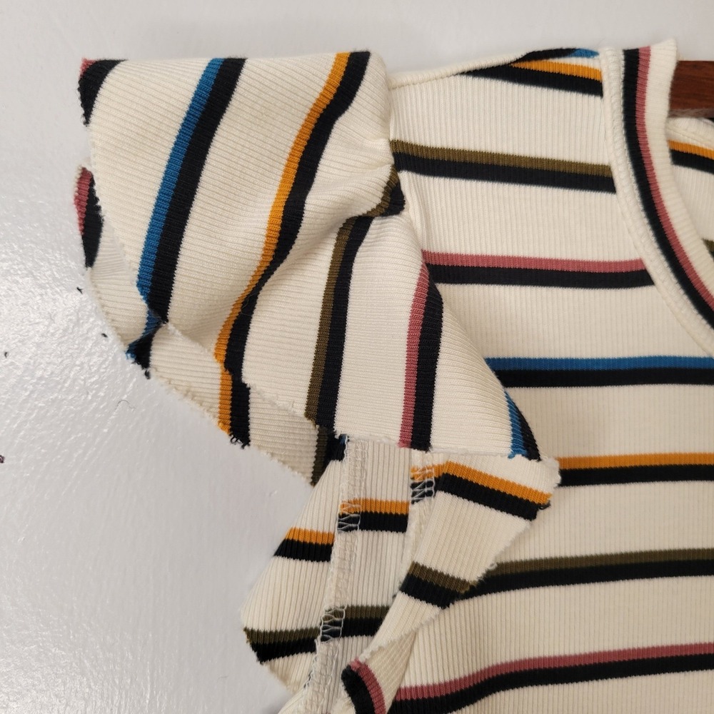 Veronica Beard Jean MultiColor Striped Ruffle Sleeve Ribbed Top Preppy Coastal S - Picture 4 of 15